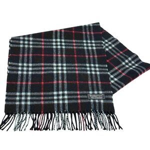 Burberry Women's Plaid Nova Check Fringe Cashmere Scarf Navy Blue Size 12" x 54"